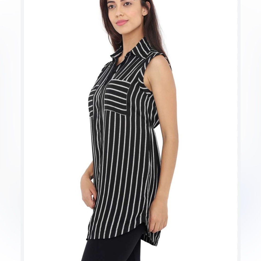 Torrid Black and White Striped Blouse